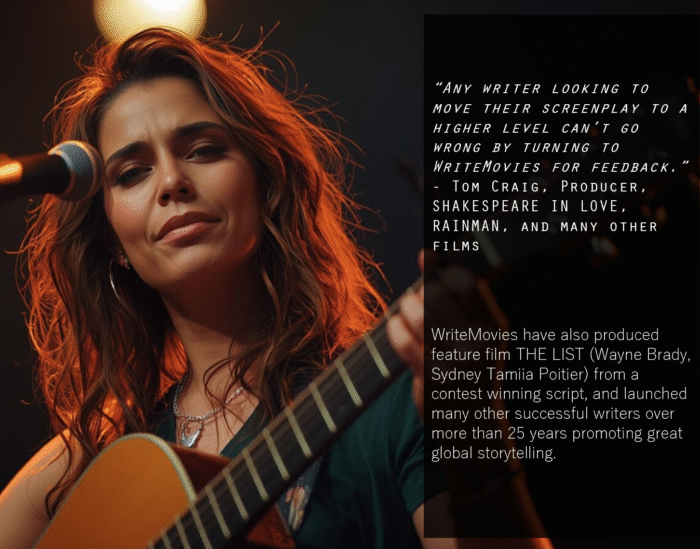“Any writer looking to move their screenplay to a higher level can’t go wrong by turning to WriteMovies for feedback.” - Tom Craig, Producer, SHAKESPEARE IN LOVE, RAINMAN, and many other films. WriteMovies have also produced feature film THE LIST (Wayne Brady, Sydney Tamiia Poitier) from a contest winning script, and launched many other successful writers over more than 25 years promoting great global storytelling.
